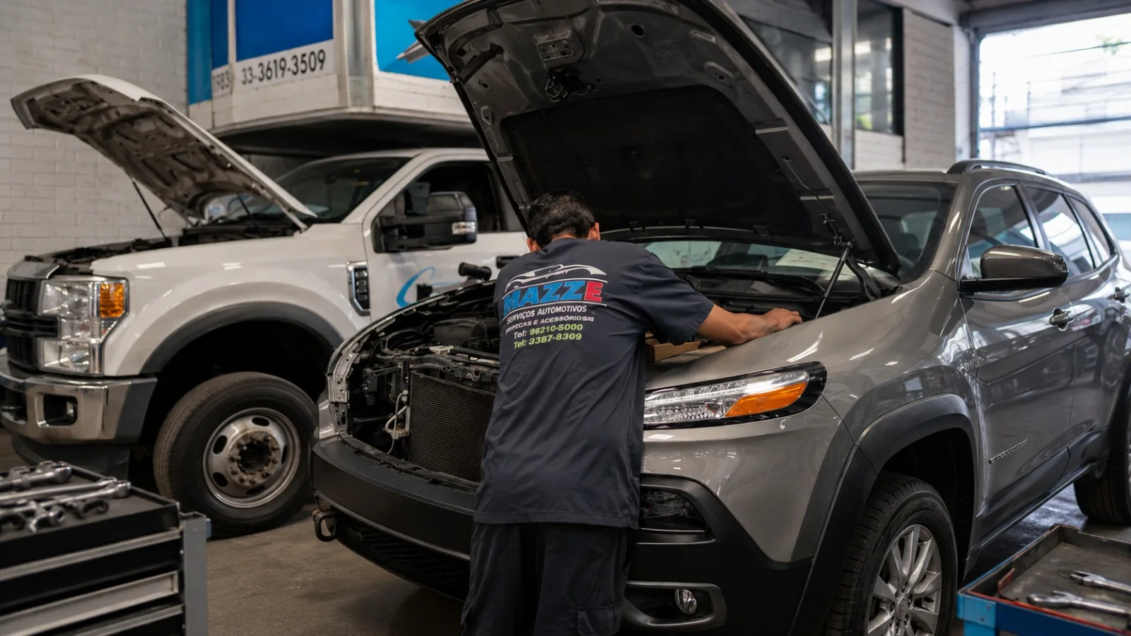 Técnico revisando una camioneta SUV